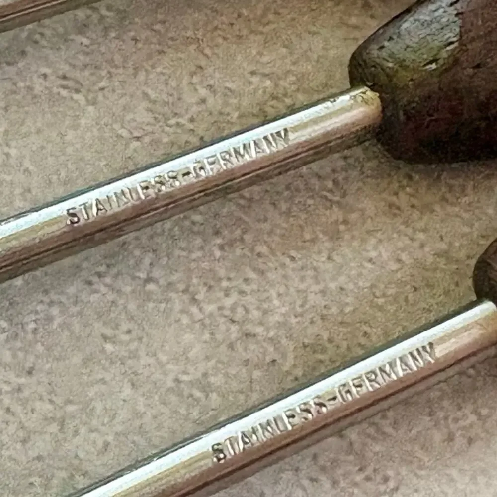 Vintage Stainless Germany Appetizer Forks Wood Handle Set of 6